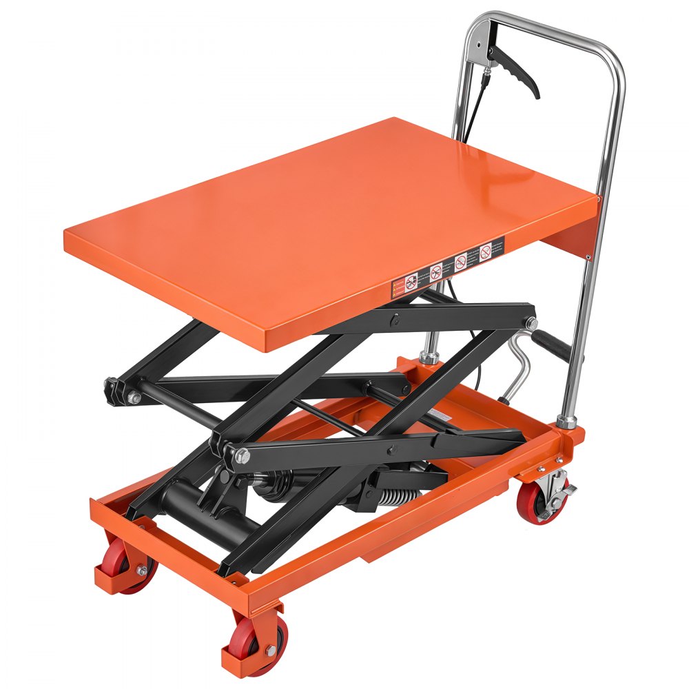 VEVOR hydraulische heftafelwagen, 150 kg draagvermogen, 1260 mm hefhoogte, schaarheftafel voor transport in werkplaatsen en magazijnen, stalen constructie, dubbel schaarmechanisme, met 4 wielen, voetpedaal en inklapbare handgreep.