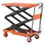 VEVOR hydraulische heftafelwagen, 150 kg draagvermogen, 1260 mm hefhoogte, schaarheftafel voor transport in werkplaatsen en magazijnen, stalen constructie, dubbel schaarmechanisme, met 4 wielen, voetpedaal en inklapbare handgreep.