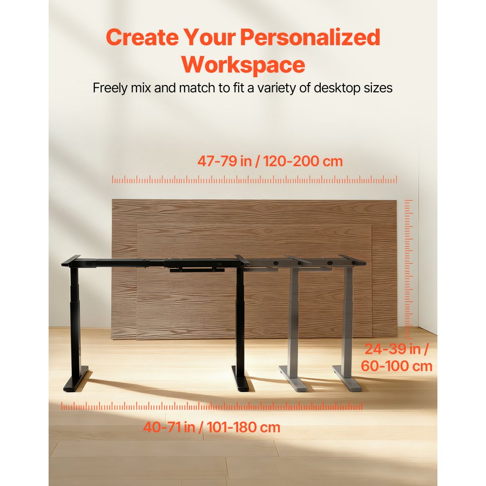 VEVOR Standing Desk Frame Dual Motor, Electric Adjustable 100-180 cm Extension Length, 3 Memory Height Settings Stand Up Table Legs, Sit to Stand Desk Leg Riser for Office Home Base Worksation, Black