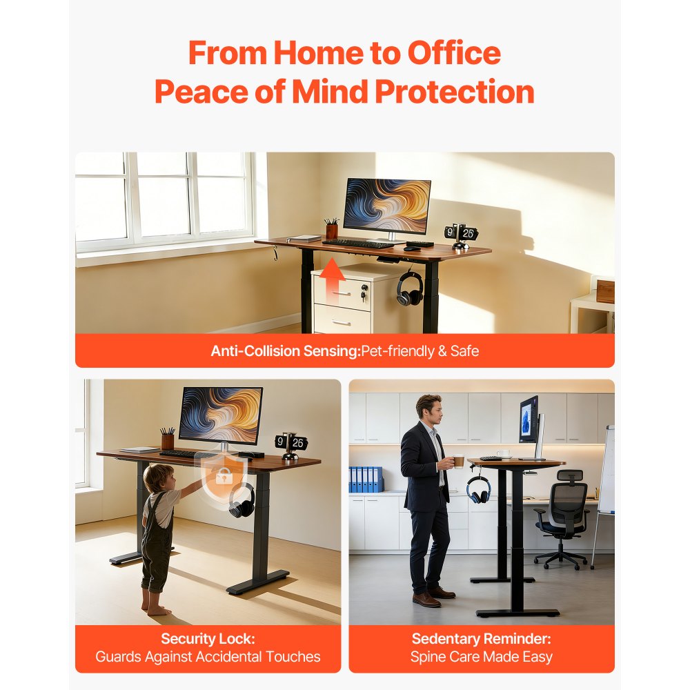 VEVOR Standing Desk Frame Dual Motor, Electric Adjustable 100-180 cm Extension Length, 3 Memory Height Settings Stand Up Table Legs, Sit to Stand Desk Leg Riser for Office Home Base Worksation, Black