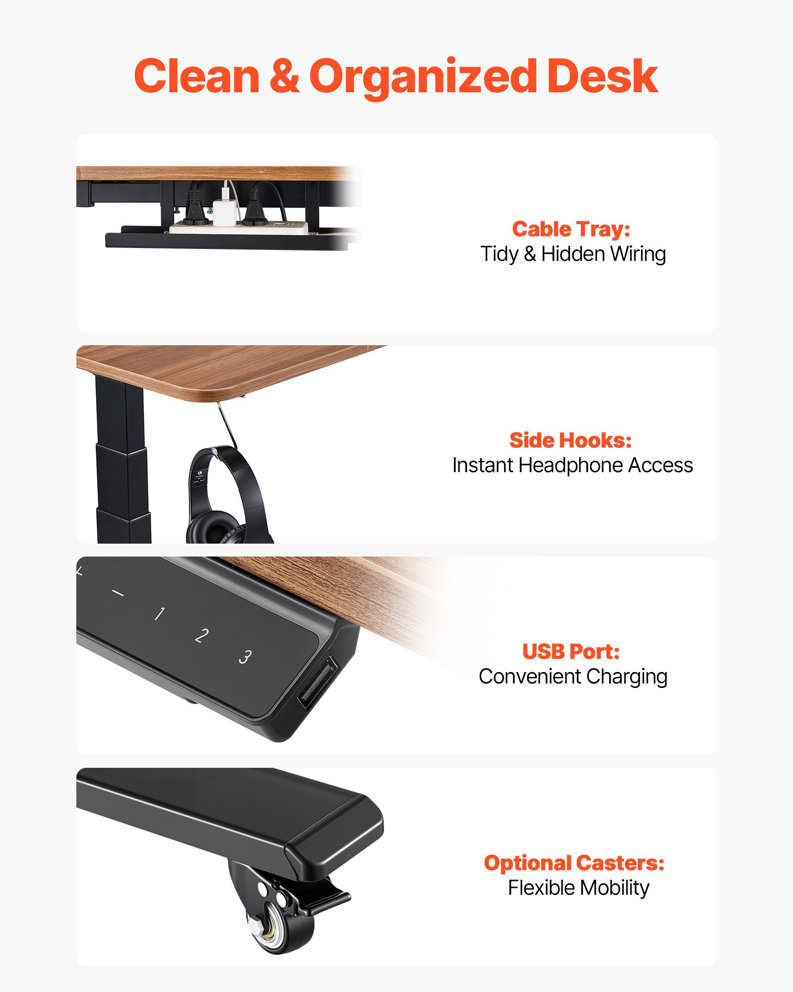 VEVOR Standing Desk Frame Dual Motor, Electric Adjustable 100-180 cm Extension Length, 3 Memory Height Settings Stand Up Table Legs, Sit to Stand Desk Leg Riser for Office Home Base Worksation, Black