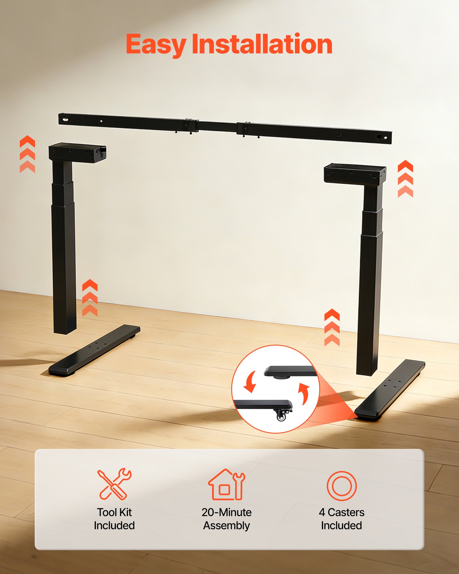 VEVOR Standing Desk Frame Dual Motor, Electric Adjustable 100-180 cm Extension Length, 3 Memory Height Settings Stand Up Table Legs, Sit to Stand Desk Leg Riser for Office Home Base Worksation, Black