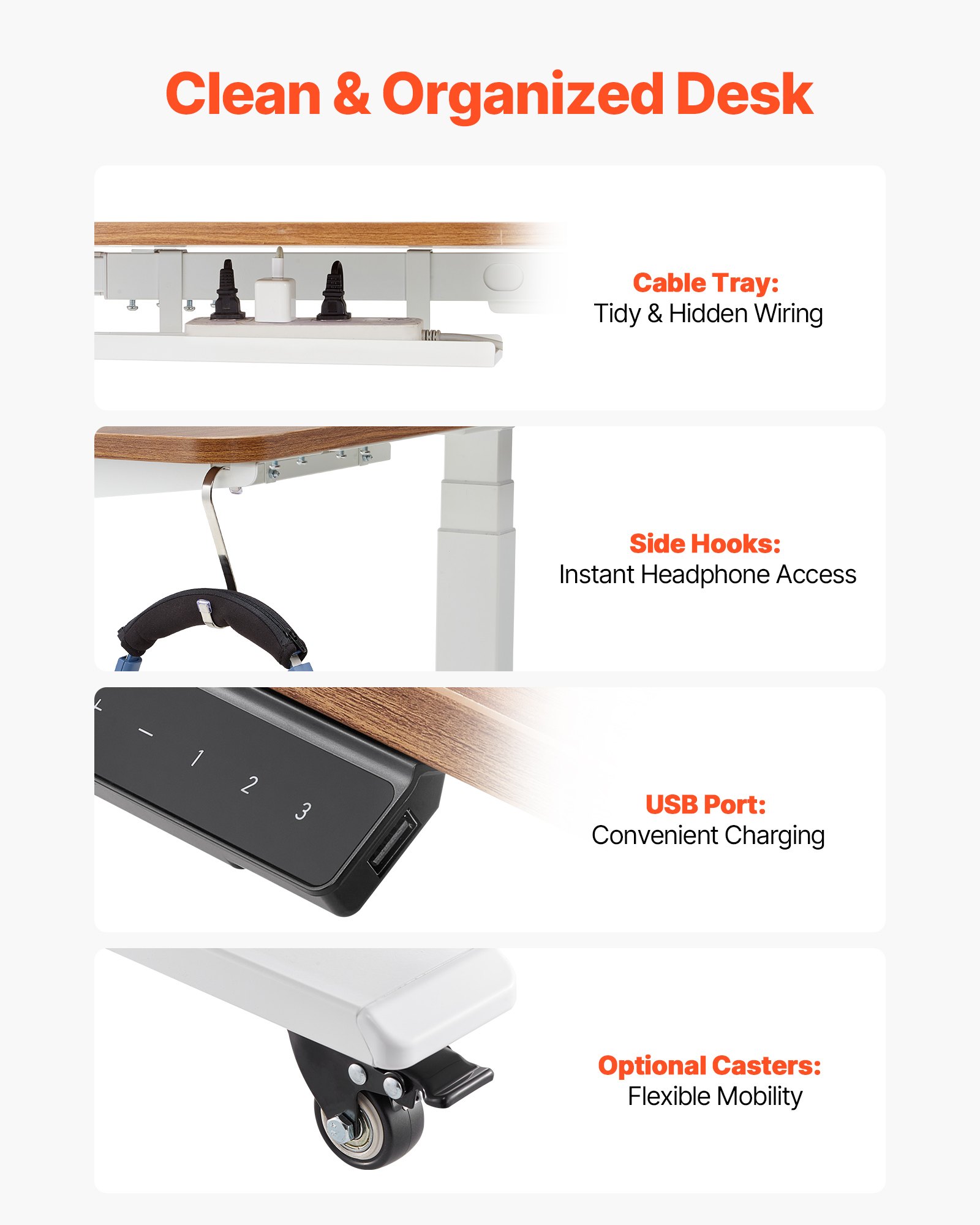 VEVOR in hoogte verstelbaar bureauframe, elektrisch bureauframe tot 125 kg, 3-traps tafelpoten met 2 motoren, geheugenfunctie, hoogteweergave, botsingsbeveiliging en USB-aansluiting, bureauonderstel voor kantoor, wit