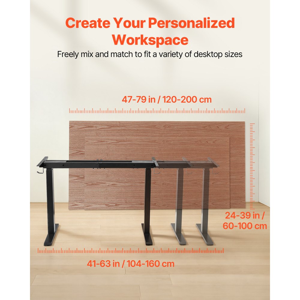 VEVOR in hoogte verstelbaar bureauframe, elektrisch bureauframe tot 125 kg, 2-traps tafelpoten met 2 motoren, geheugenfunctie, hoogteweergave, botsingsbeveiliging, USB-aansluiting, bureauonderstel voor kantoor, zwart