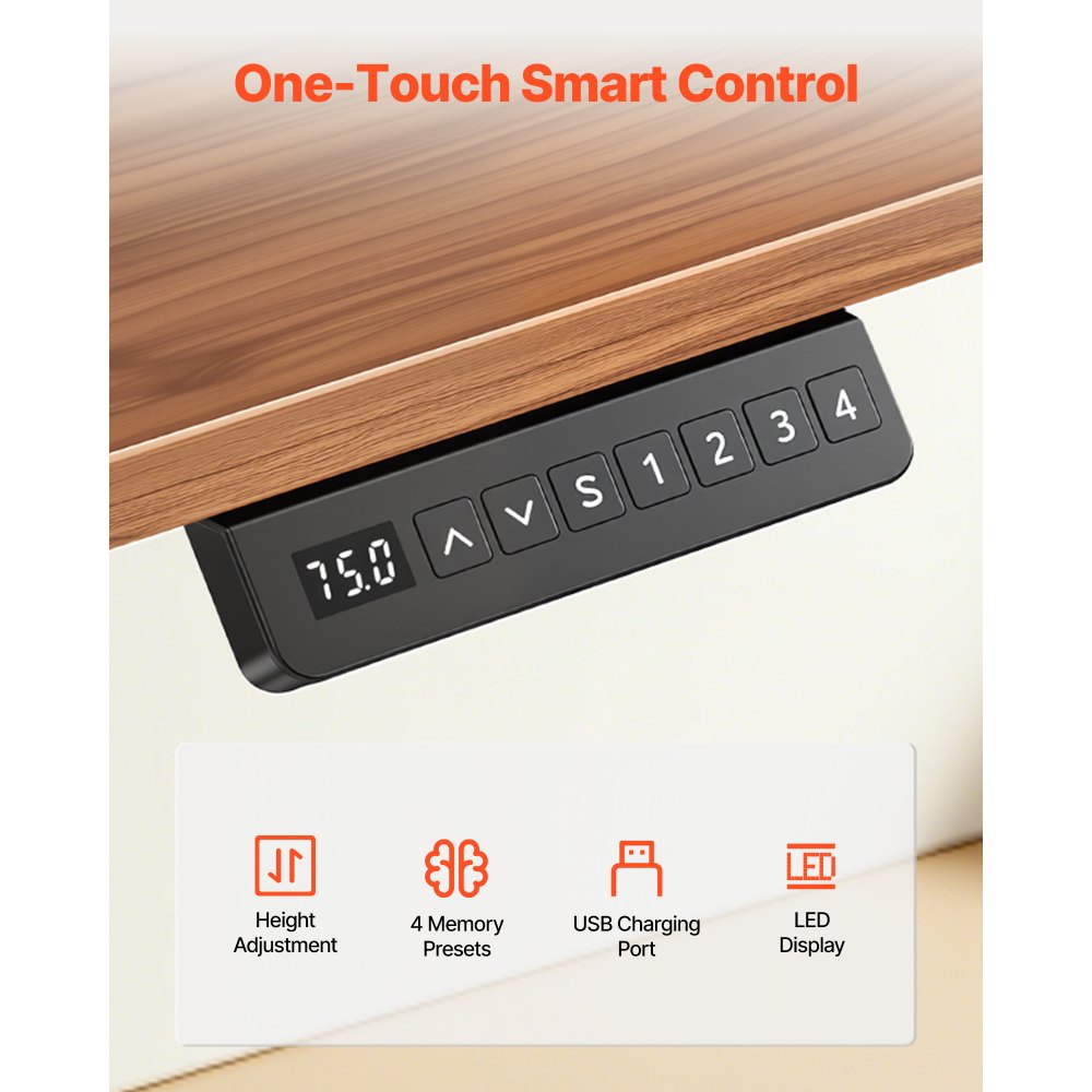 VEVOR in hoogte verstelbaar bureauframe, elektrisch bureauframe tot 125 kg, 2-traps tafelpoten met 2 motoren, geheugenfunctie, hoogteweergave, botsingsbeveiliging, USB-aansluiting, bureauonderstel voor kantoor, zwart