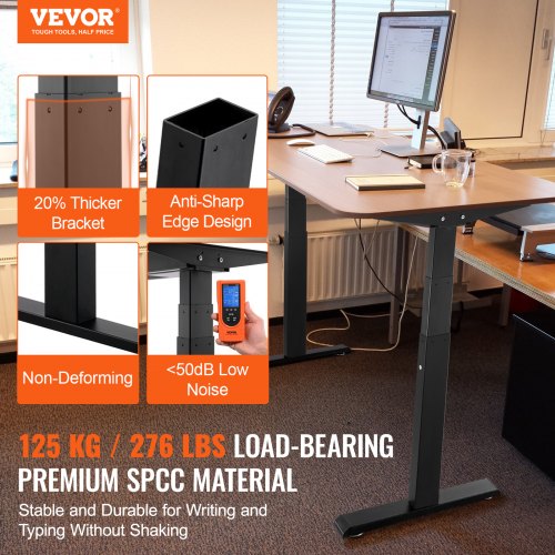 FANZWORK Desk Frame with 2 Bosch Motors, Load Capacity up to 100 kg, Electric Height Adjustable, Memory Function, USB-C, Black