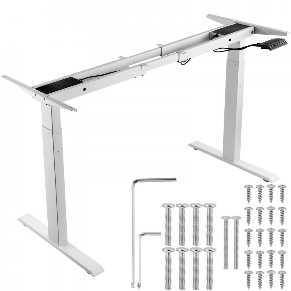 VEVOR Standing Desk Frame Dual Motor, Adjustable 27.6"-46.1" Height & 43.3"-70.1" Length Electric Stand Up Computer Desk Legs, Ergonomic DIY Workstation Base for Home and Office (White Frame Only)