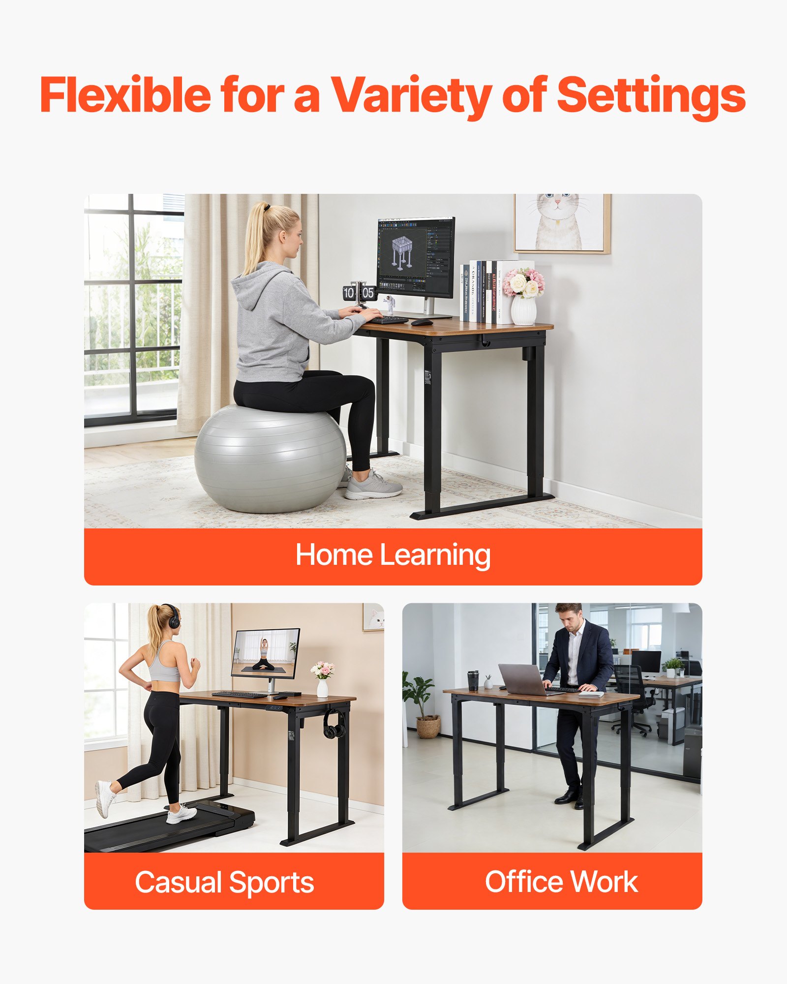 VEVOR in hoogte verstelbaar bureauframe, elektrisch bureauframe tot 125 kg, 4 poten, 2 standen met 2 motoren, geheugenfunctie, hoogteweergave, botsingsbeveiliging, bureauonderstel voor kantoor, zwart