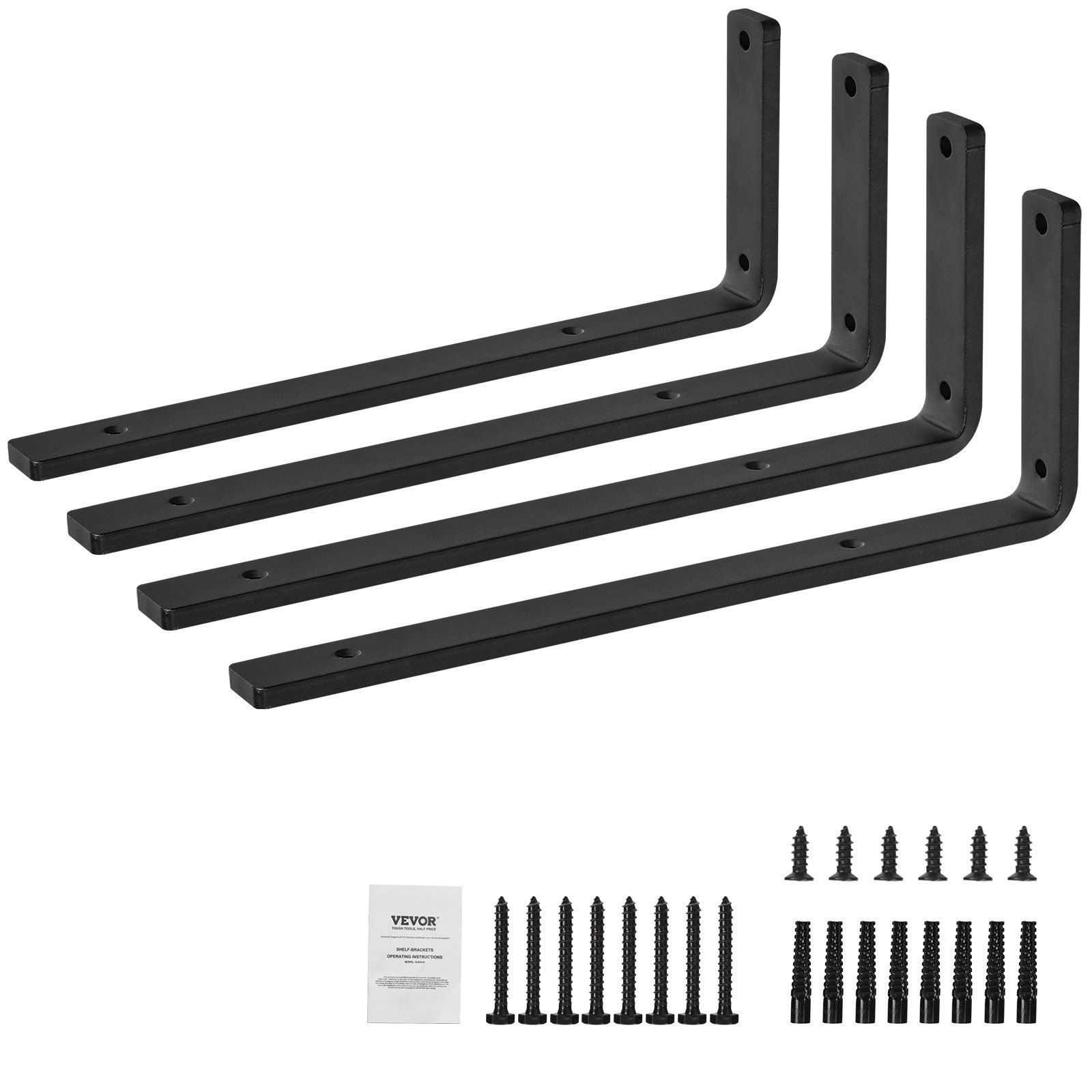 VEVOR Plankdragers, 410 x 155 x 35 mm, 4-pack, robuuste zwevende plankdragers, plankdragers, 10 mm dikke matzwarte L-vormige plankdrager, stalen plankdrager met een draagvermogen van 72,6 kg
