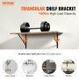 VEVOR triangular shelf bracket holding a heavy dumbbell, suitable for living room, bedroom, study, and kitchen.