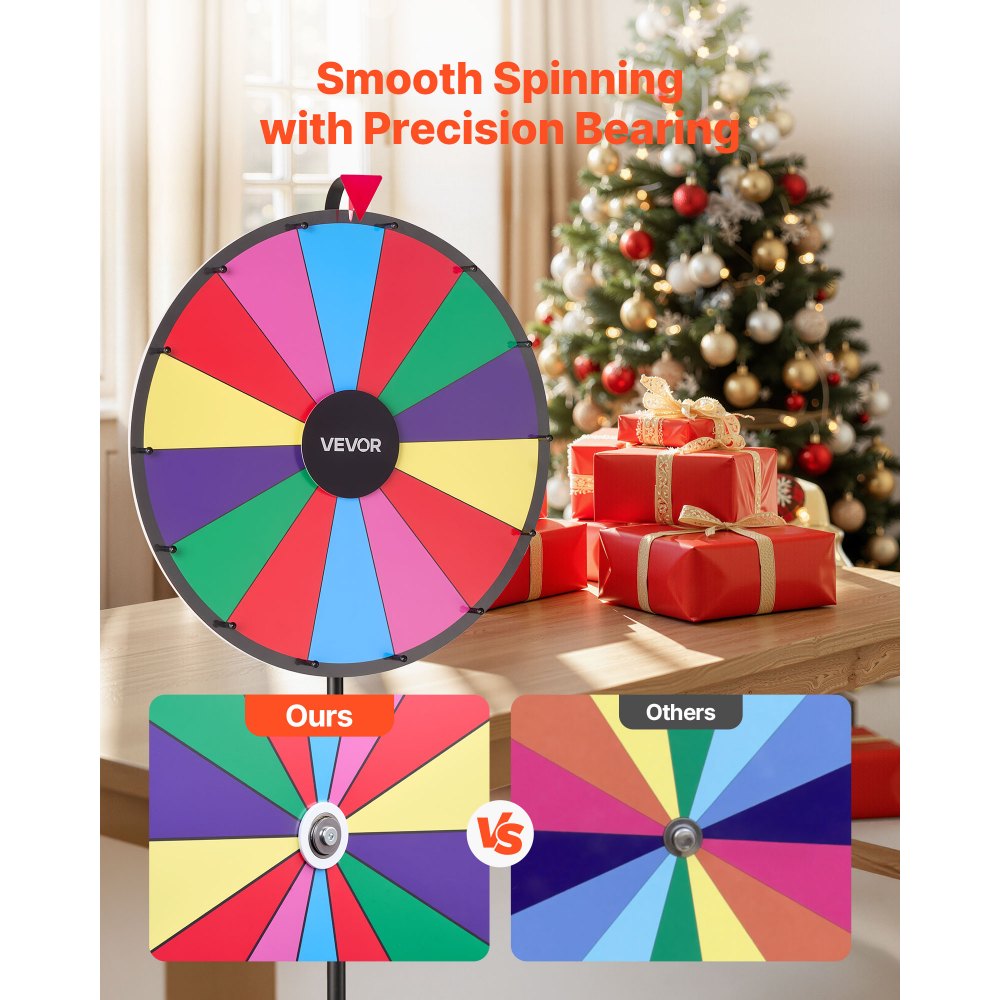 VEVOR Wheel of Fortune (61 cm) 14-vaks Wheel of Fortune met statief, in hoogte verstelbaar, loterijspellen winnende roulette met schoolbordwisser en 2 stiften, 6 kleuren, ideaal voor feestjes, cafés, kermissen