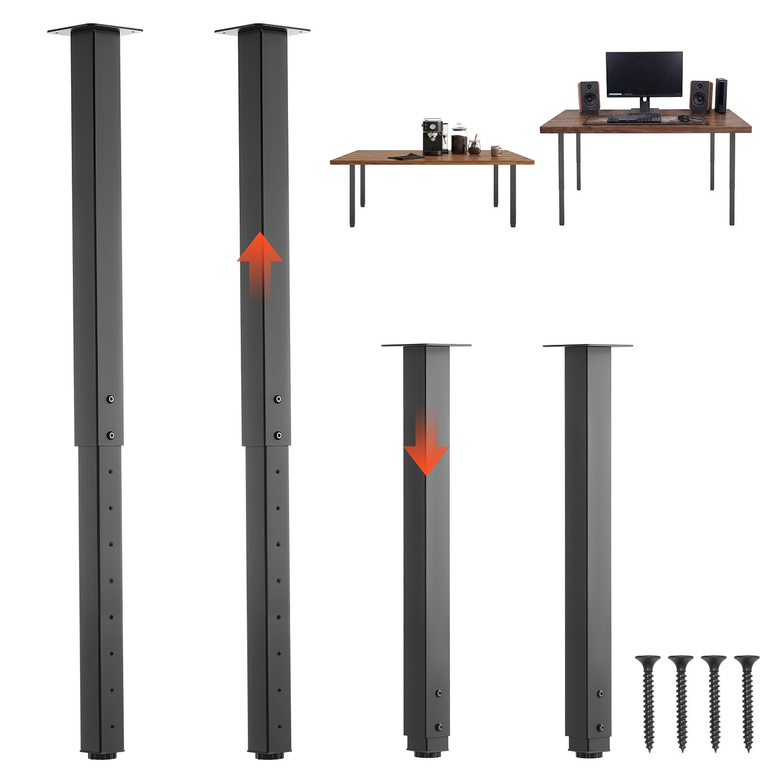 VEVOR Tafelpoten, Set van 4, Meubelpoten 60–100cm in hoogte verstelbaar, Tafelpoten max. 544 kg, Telescopische poten van koolstofstaal, voor bureaus, salontafels, eettafels, werkbanken, vierkant