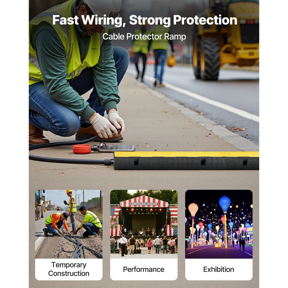 VEVOR 1000mm kabelbeschermer, 9979 kg draagvermogen, 1-kanaals rubberen kabelbeschermer, struikelbeveiliging, vloerbedekking, voor ruimtes met hoge drempels, thuis, kantoor, magazijn, 1 verpakking