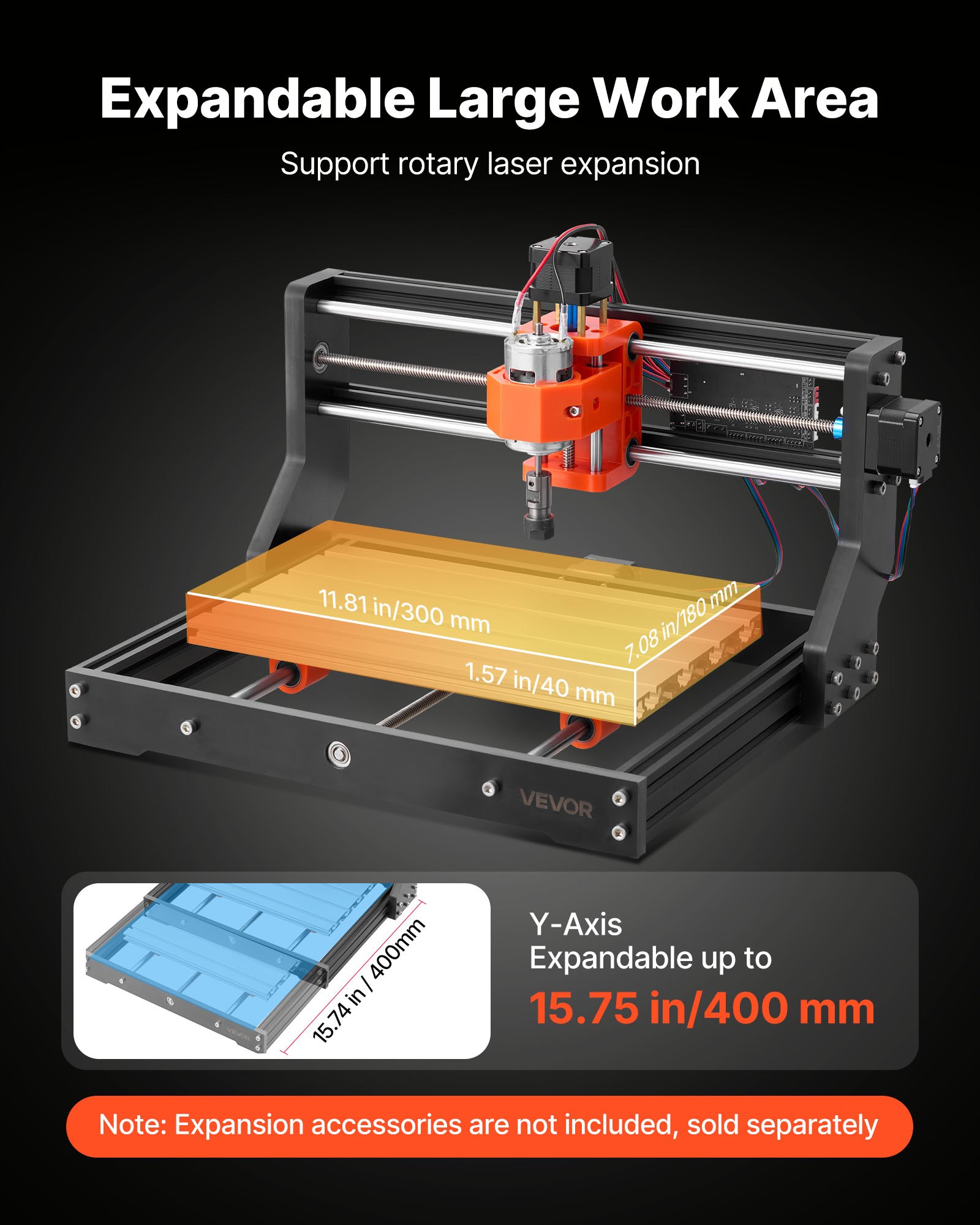 VEVOR 3018 CNC-freesmachine, 60W spindel, 3-assige graveermachine, werkgebied van 300x180x40 mm, behuizing van aluminiumlegering, voor het graveren en snijden van hout en acryl.