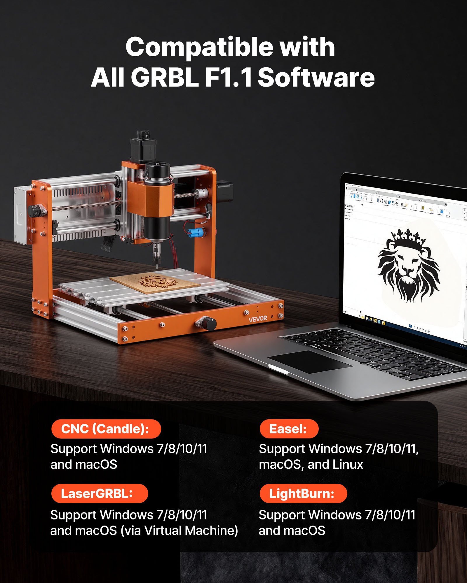 VEVOR CNC-freesmachine, 500W spindel, 3-assige graveermachine, werkgebied 300x180x80 mm, offline besturing, eindschakelaars, noodstop, voor het graveren en snijden van hout, acryl en kunststof.