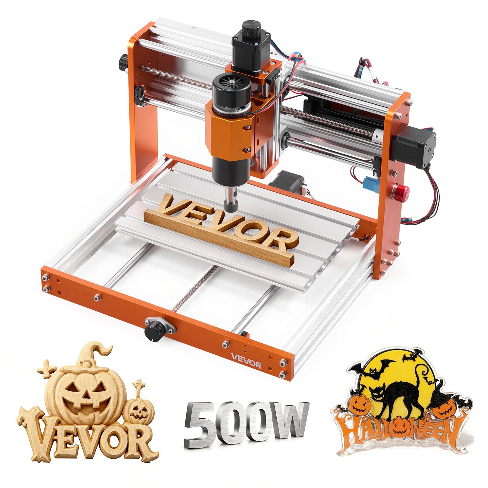 VEVOR CNC-freesmachine, 500W spindel, 3-assige graveermachine, werkgebied 300x180x80 mm, offline besturing, eindschakelaars, noodstop, voor het graveren en snijden van hout, acryl en kunststof.