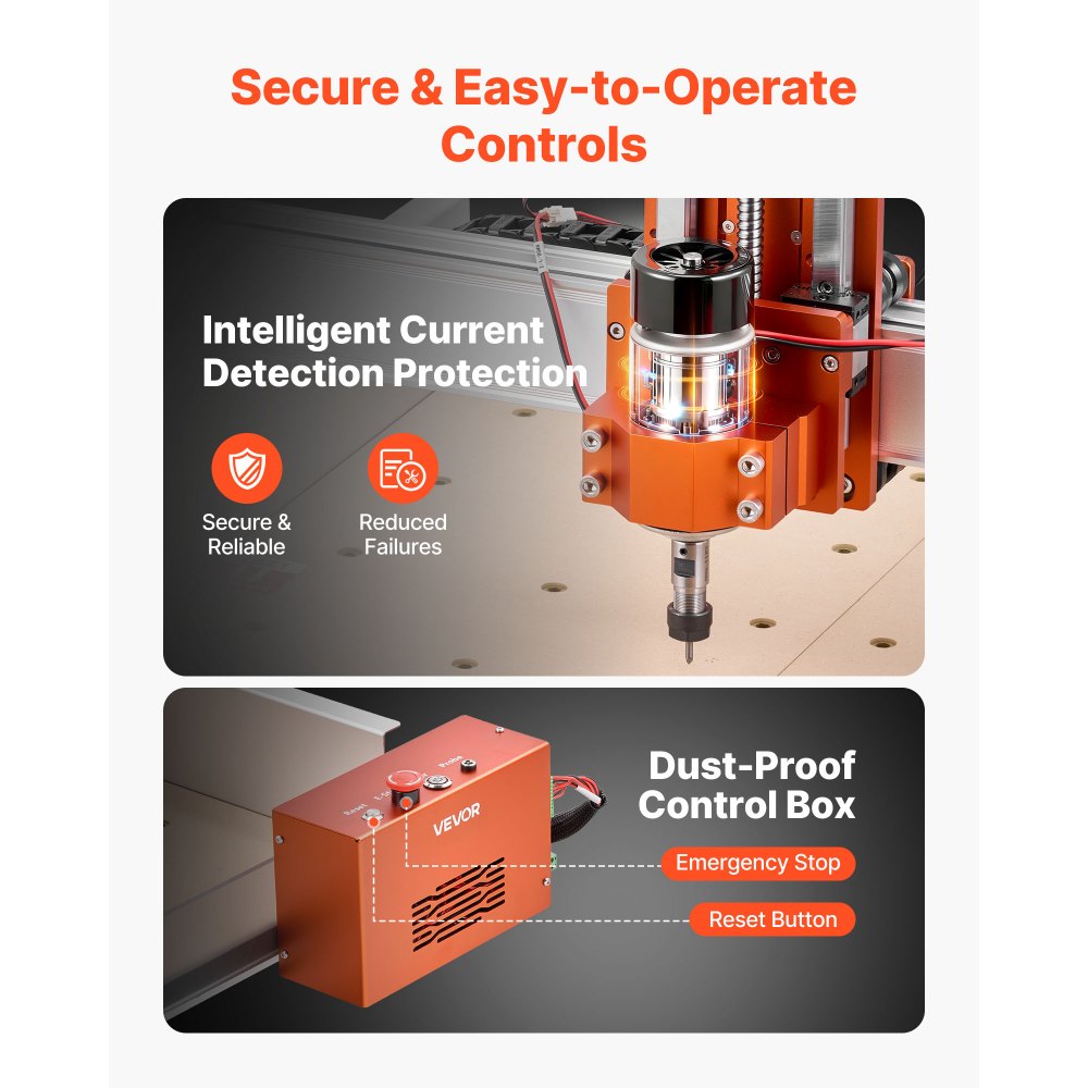 VEVOR CNC-freesmachine, 100W spindel, 3-assige graveermachine, werkgebied van 400x400x95 mm, houtfreesmachine met lineaire geleiding, behuizing van aluminiumlegering, voor het graveren en snijden van hout en acryl.