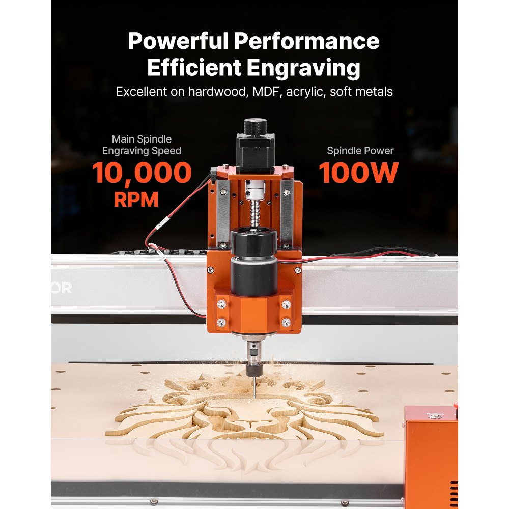 VEVOR CNC-freesmachine, 100W spindel, 3-assige graveermachine, werkgebied van 400x400x95 mm, houtfreesmachine met lineaire geleiding, behuizing van aluminiumlegering, voor het graveren en snijden van hout en acryl.