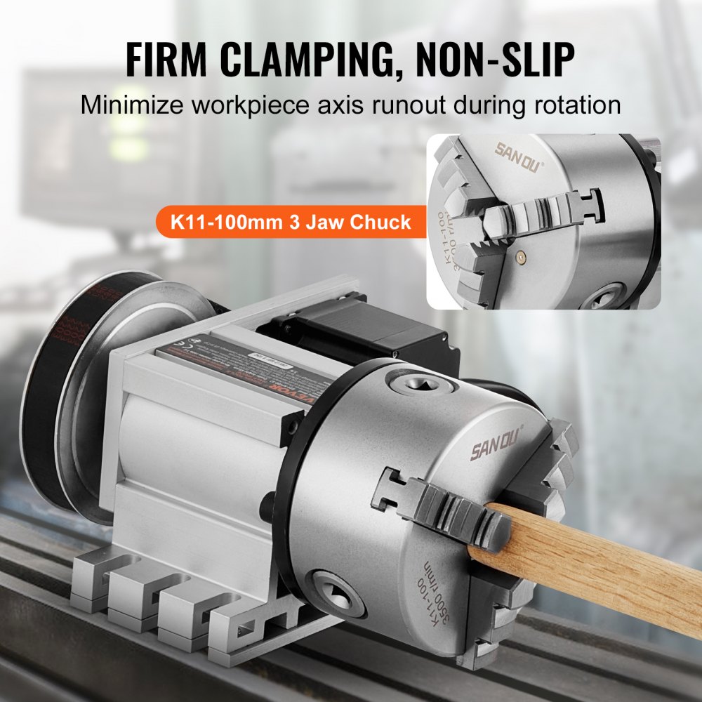 VEVOR draaibankklauw K11-100mm klauwplaat Drieklauwplaat Vierde as van de CNC-rotatieas, een reductieverhouding van 6:1 en een Nema23 tweefasen stappenmotor Drieklauwplaat voor CNC-frezen