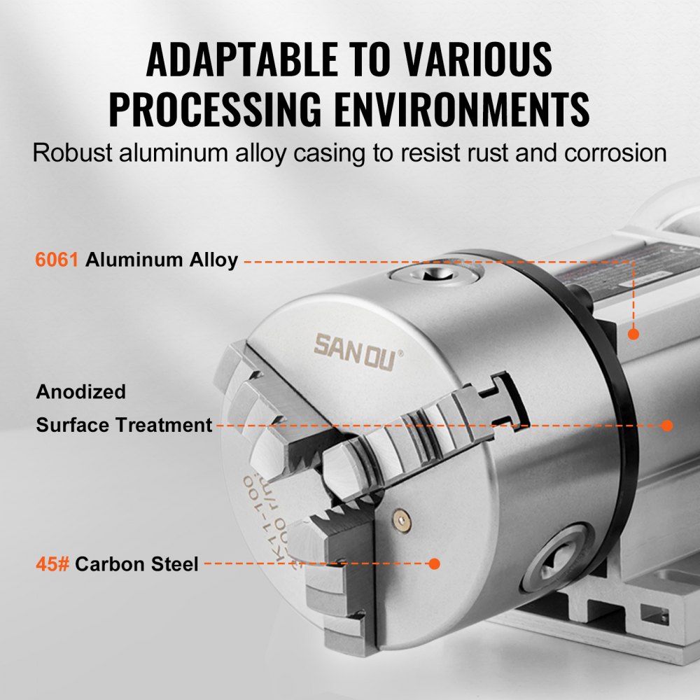 VEVOR Dividing Head, K11-100mm 3-Jaw Chuck, CNC Router Milling Machine Rotational Axis 4th Axis A Axis Indexing Head, 2.6"/65 mm Center Height MT2 Tailstock 6:1 Gear Ratio, Universal for Engraving