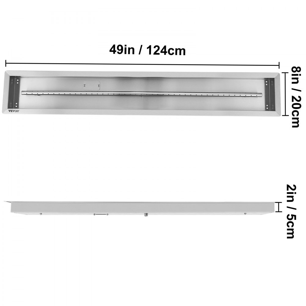 VEVOR Fill-in Fire Pit Pan Burner Natural Gas Fire Pit Burner 48x6 Inch Fire Pit Pan 8.3 LBS Stainless Steel Fill In Pan Linear Fire Pit Pan Metal Square Burner Heater