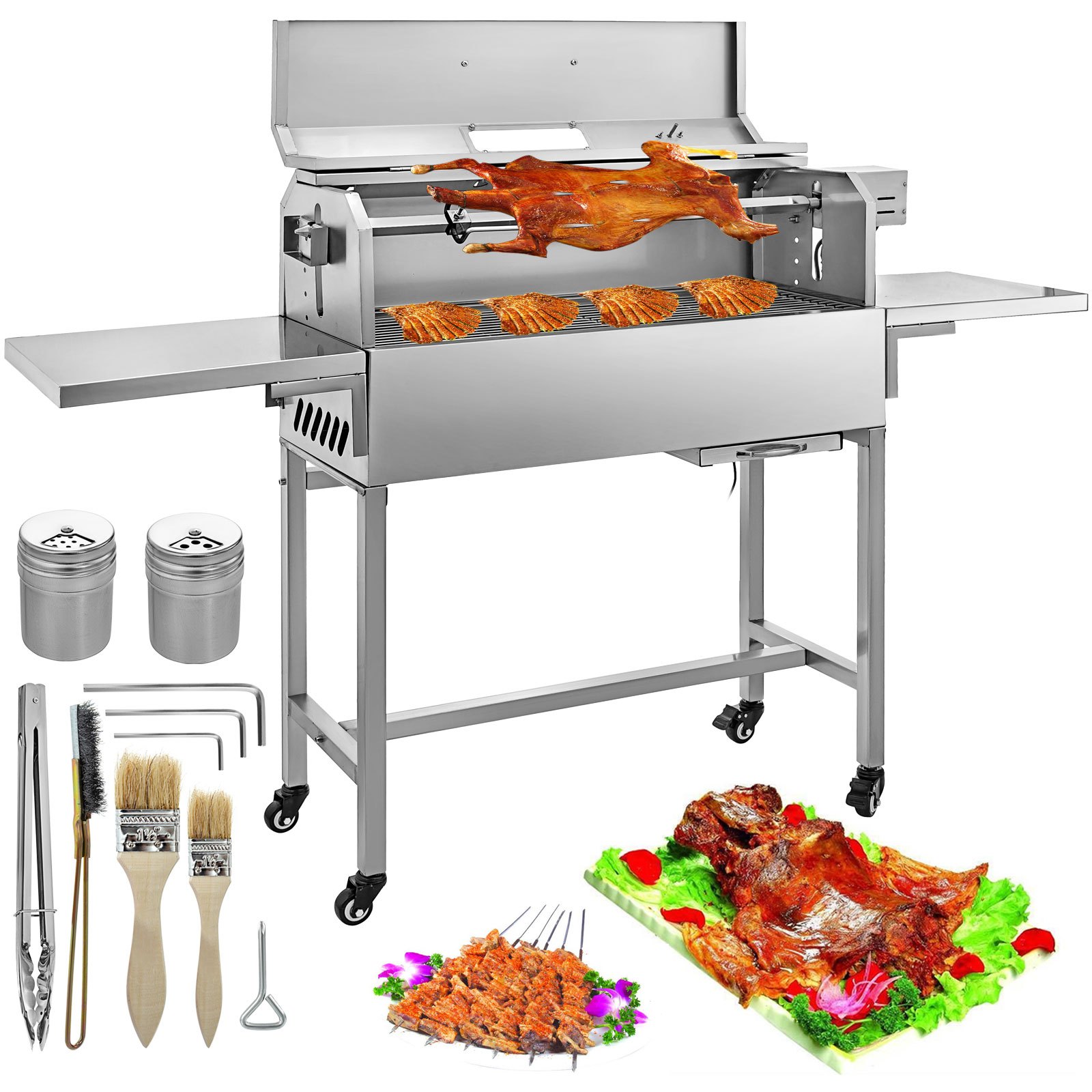 VEVOR 10,8 inch elektrische BBQ-houtskoolgrill 25W roestvrijstalen houtskoolgrill Houtskoolbarbecuegrill Verwijderbare 4 RPM-temperatuurmeter en hefbare vuurplaat Draagbare BBQ-grill voor kamperen