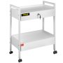 VEVOR Laboratoriumwagen 2-laags roestvrijstalen universele wagen, medische wagen, 2 laden, rollende laboratoriumwagen, wit geschilderde serveerwagen met 360° wielen, voor laboratorium, ziekenhuis, tandartspraktijk, salon