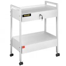 VEVOR Laboratoriumwagen 2-laags roestvrijstalen universele wagen, medische wagen, 2 laden, rollende laboratoriumwagen, wit geschilderde serveerwagen met 360° wielen, voor laboratorium, ziekenhuis, tandartspraktijk, salon