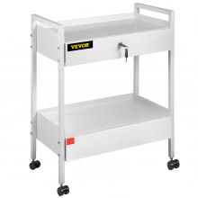 VEVOR Laboratory Cart 2 Tier Stainless Steel Utility Cart, Medical Cart, 2 Drawers, Rolling Laboratory Cart, White Painted Serving Cart with 360° Wheels, for Laboratory, Hospital, Dental Office, Salon