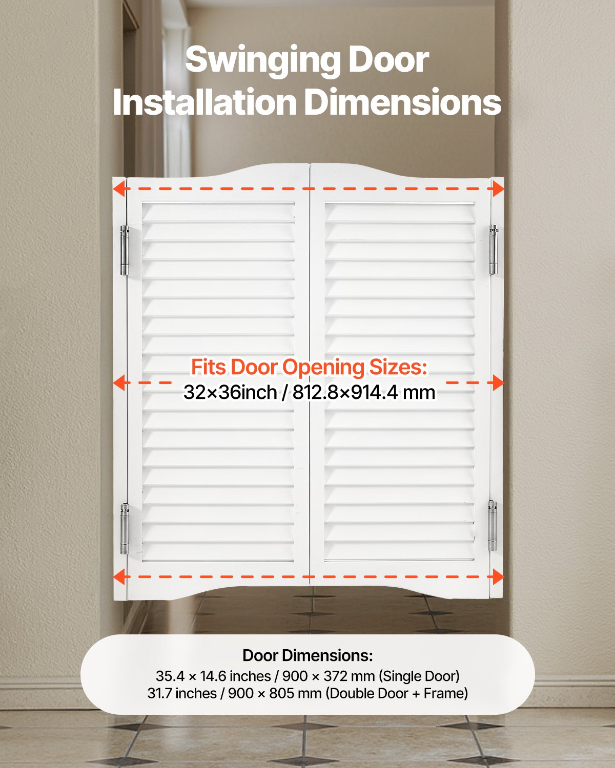 VEVOR Saloondeur, 805x28x900 mm, dubbele draaideur met scharnieren en beslag, eenvoudig te installeren, gebogen binnendraaideuren voor cafés, gangen, keukens, bars, pubs en entrees, wit