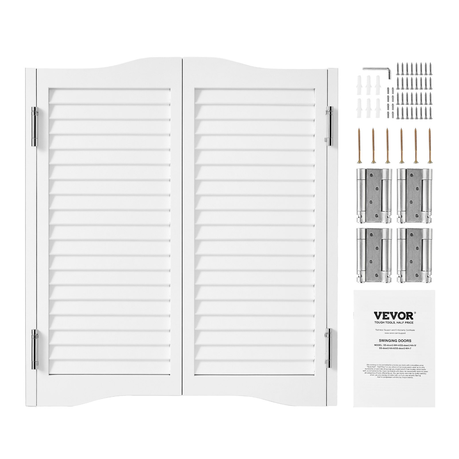 VEVOR Saloondeur, 805x28x900 mm, dubbele draaideur met scharnieren en beslag, eenvoudig te installeren, gebogen binnendraaideuren voor cafés, gangen, keukens, bars, pubs en entrees, wit