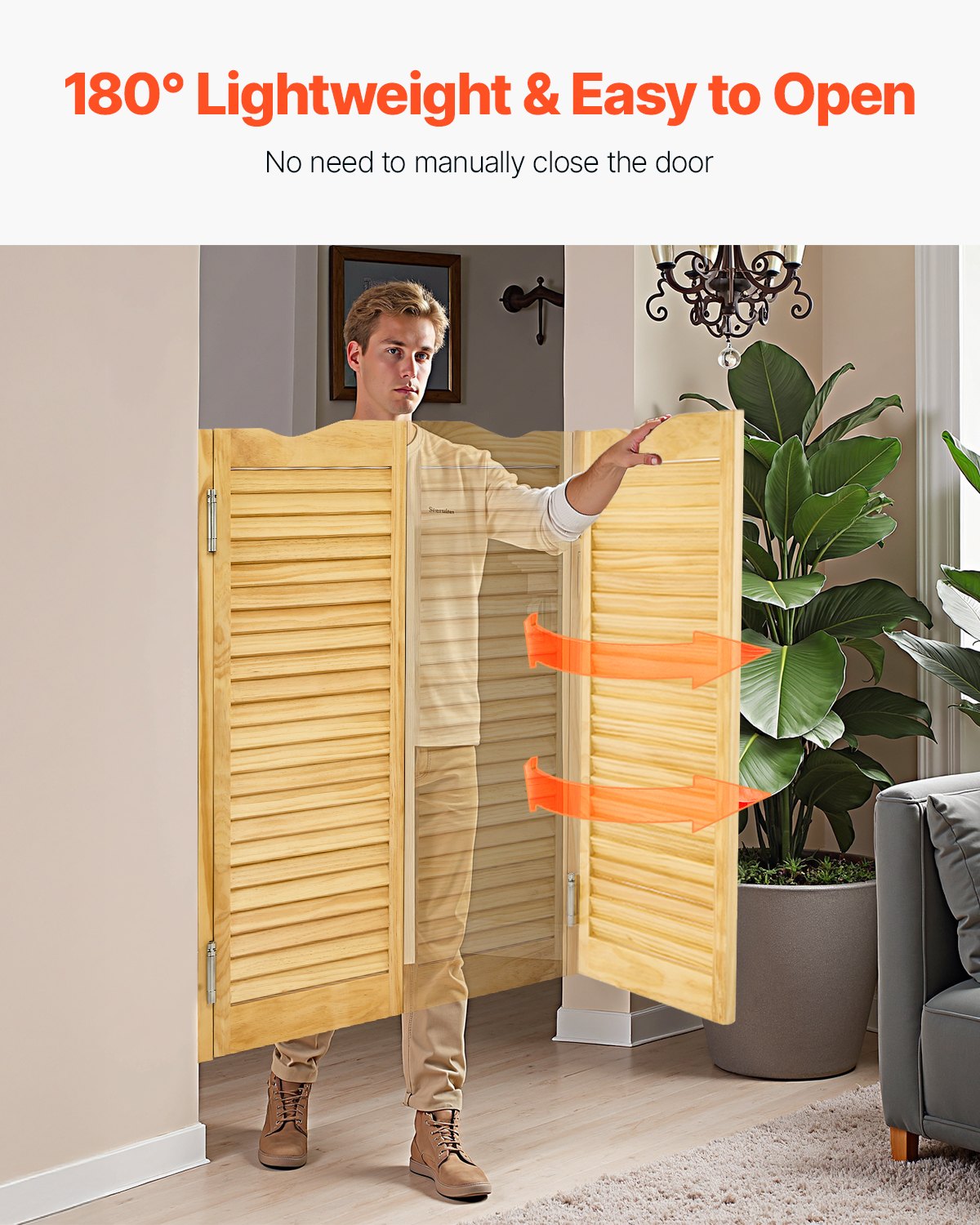 VEVOR Saloondeur, 907x28x1060 mm, draaideur met scharnieren en beslag, eenvoudig te installeren, gebogen binnendeuren voor cafés, gangen, keukens, bars, pubs, entrees, houtkleur