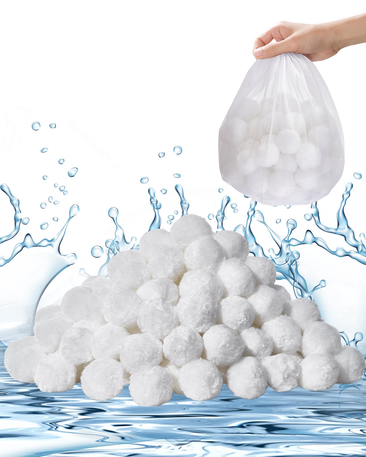 VEVOR Pool Filter Balls for Sand Filter, 1.5 lbs, Filter Balls Replace Pool Filter Sand, Reusable Polyester Fiber Filter Media Balls with Wash Bag, for Swimming Pool Above Ground Pool Aquarium Tank