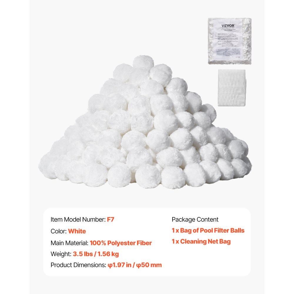 VEVOR Filterballen voor zandfilters, 1,56 kg, Filterballen ter vervanging van zwembadfilterzand, Herbruikbare filtermediaballen van polyestervezels met waszak, voor zwembaden, bovengrondse zwembaden, aquaria