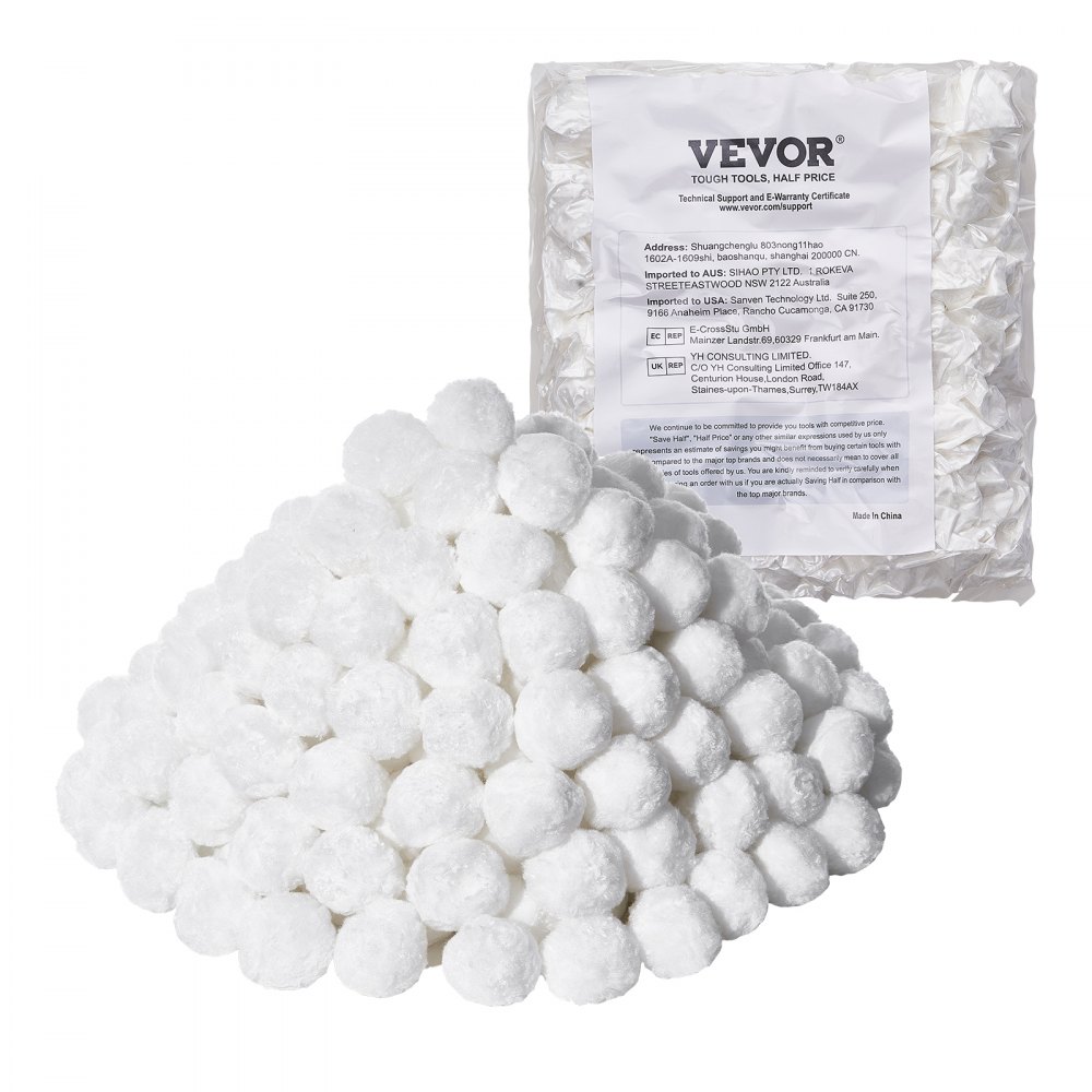 VEVOR Filterballen voor zandfilters, 1,56 kg, Filterballen ter vervanging van zwembadfilterzand, Herbruikbare filtermediaballen van polyestervezels met waszak, voor zwembaden, bovengrondse zwembaden, aquaria