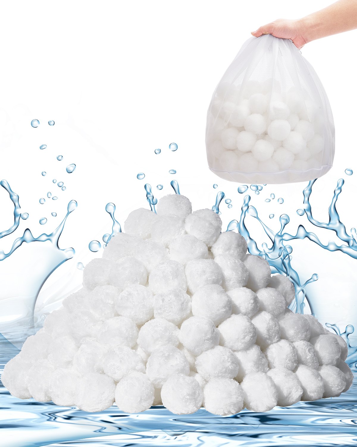 VEVOR Pool Filter Balls for Sand Filter, 3.5 lbs, Filter Balls Replace Pool Filter Sand, Reusable Polyester Fiber Filter Media Balls with Wash Bag, for Swimming Pool Above Ground Pool Aquarium Tank