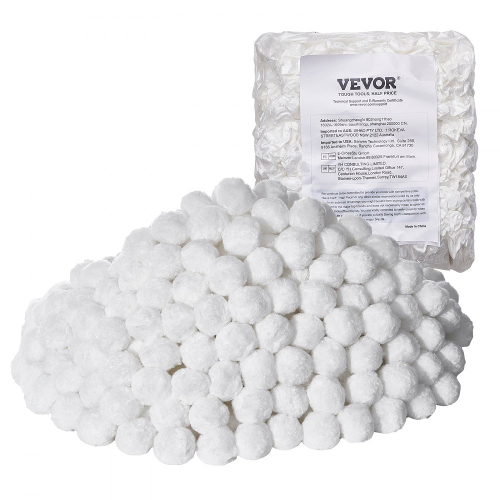 VEVOR Filterballen voor zandfilters, 2,1 kg, Filterballen ter vervanging van zwembadfilterzand, Herbruikbare filtermediaballen van polyestervezels met waszak, voor zwembaden, bovengrondse zwembaden, aquaria