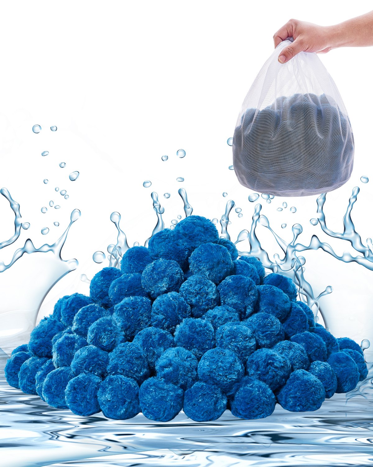 VEVOR zwembadfilterballen voor zandfilters, 0,71 kg, voor het vervangen van zwembadfilterzand, blauwe polyestervezelfiltermedia met waszak, voor zwembaden, aquaria en bovengrondse zwembaden