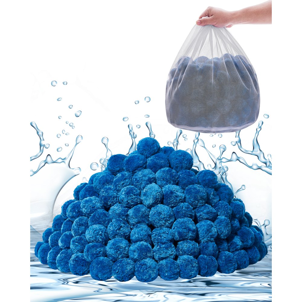VEVOR Filterballen voor zandfilter, 1,83 kg, Filterballen ter vervanging van zwembadfilterzand, Herbruikbaar blauw polyestervezelfiltermateriaal met waszak, voor zwembad, aquarium, bovengronds zwembad
