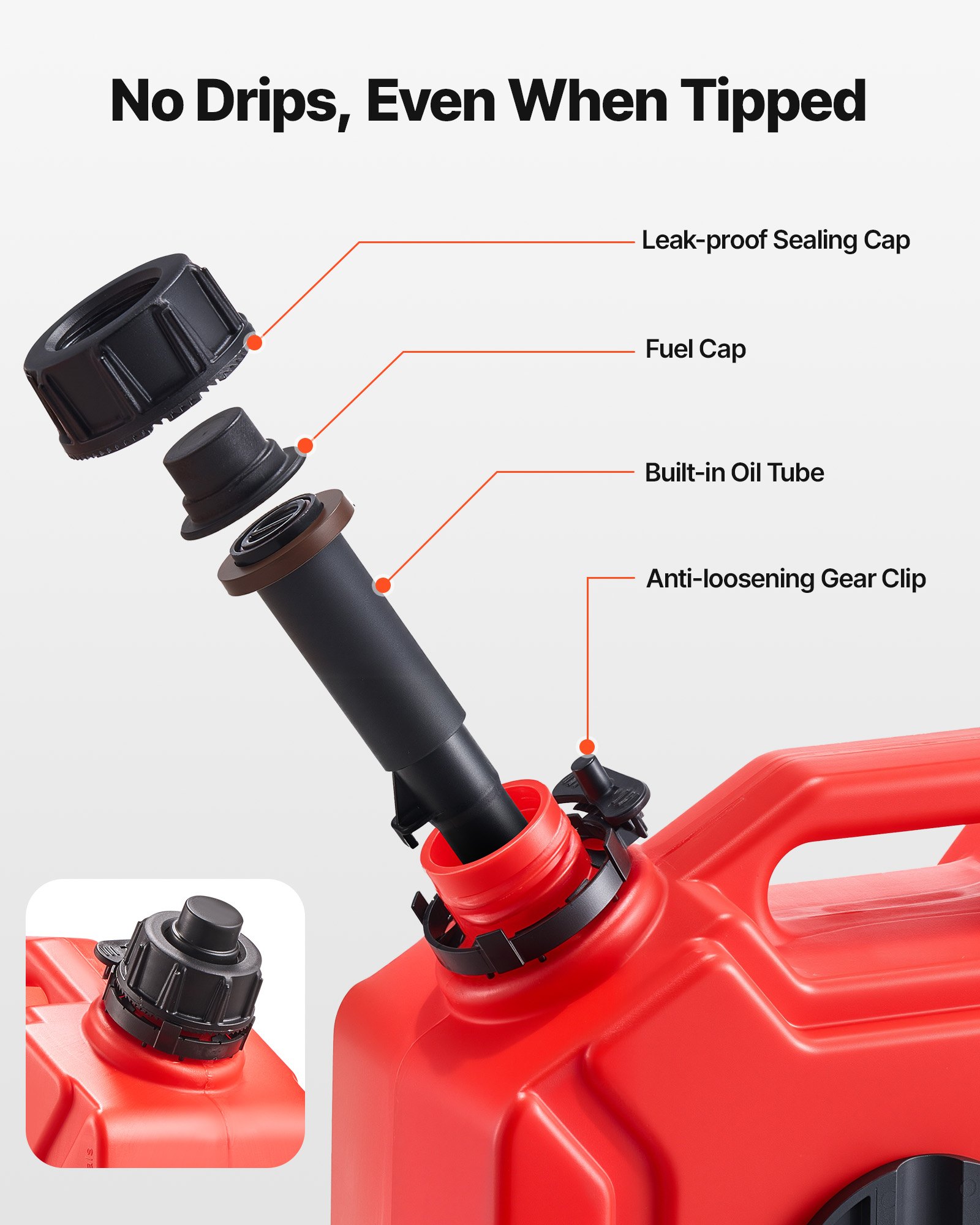 VEVOR 5L brandstofjerrycan, benzinejerrycan met schenktuit en afsluitbare houder, max. debiet 15 l/min, vloeistofcontainer voor de meeste auto's, motoren, ATV's en UTV's, rood
