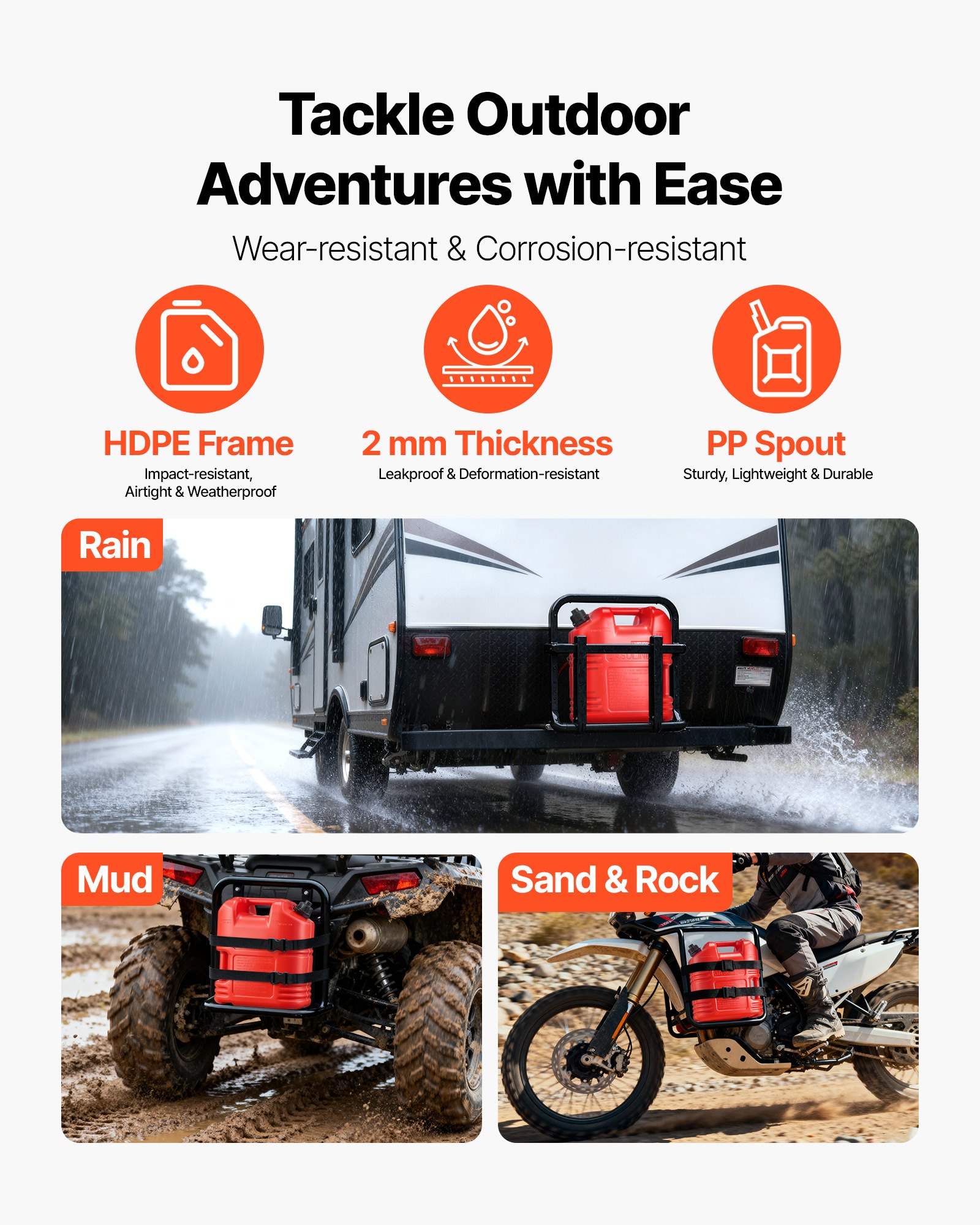 VEVOR Fuel Container, 19 L, Gas Tank with Spout & Clear Scale, 15 L/min Max Flow Rate, Secure & Leak-proof, Portable Flat Fluid Container for Most Cars Motorcycle ATV UTV, Red, 4 Packs