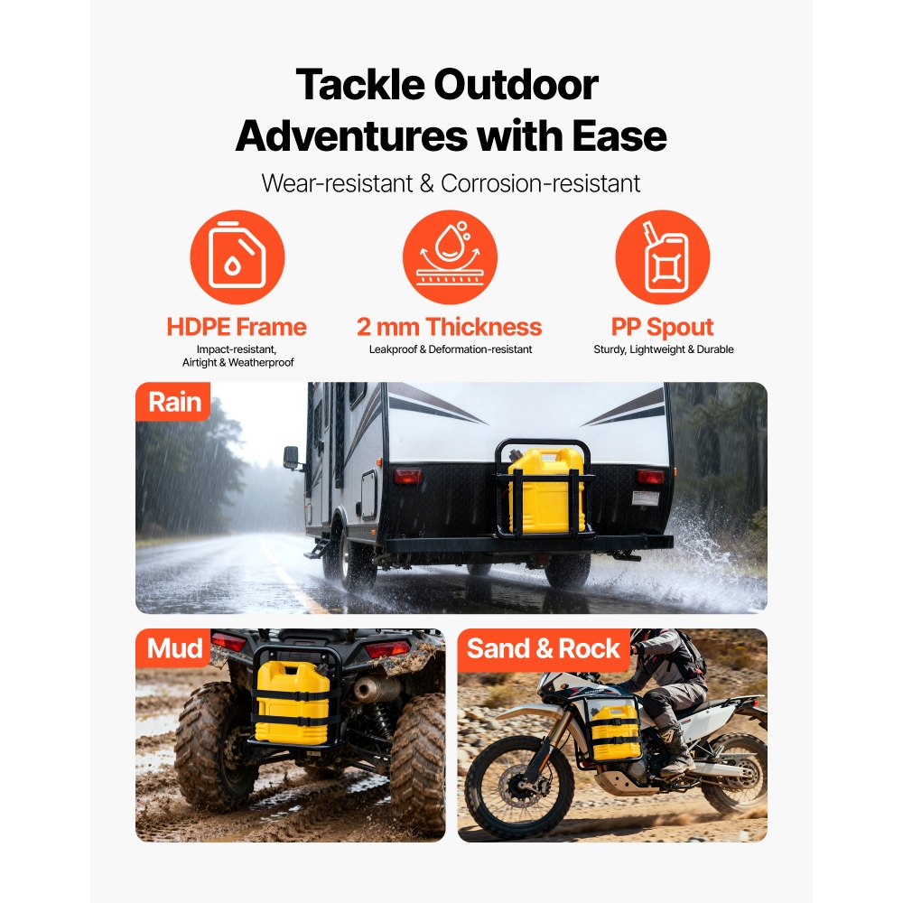 VEVOR Fuel Container, 19 L, Gas Tank with Spout & Clear Scale, 15 L/min Max Flow Rate, Secure & Leak-proof, Portable Flat Fluid Container for Most Cars Motorcycle SUV ATV UTV, Yellow, 1 Pack