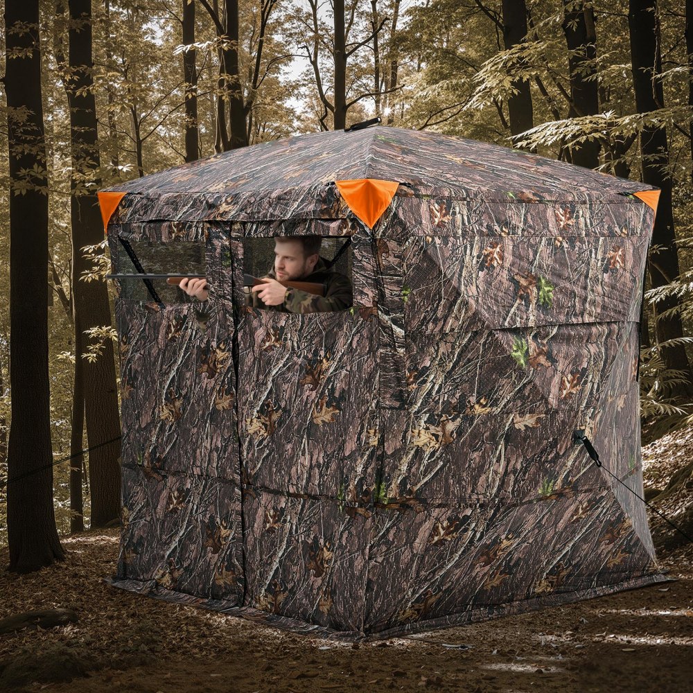 VEVOR Hunting Blind, 4-5 Person See Through Ground Blinds with Carrying Bag, 270 Degree Portable Camouflage Tent, Durable Concealed Shelter with Silent Magnetic Door and Window, for Turkey and Deer