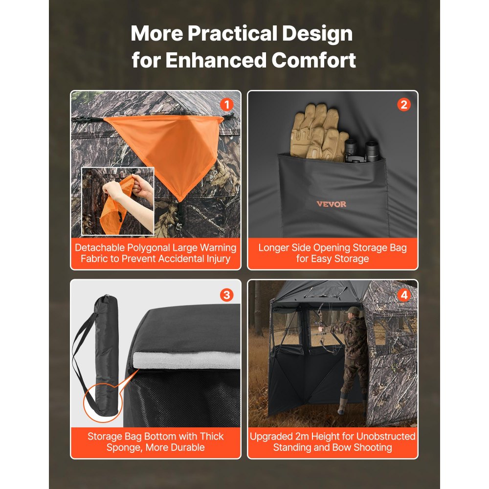 VEVOR Hunting Blind, 6-7 Person Ground Blinds with Carrying Bag, Portable Camouflage Tent, Reinforced Durable Concealed Shelter with Silent Zipper Door and Window, for Turkey and Deer