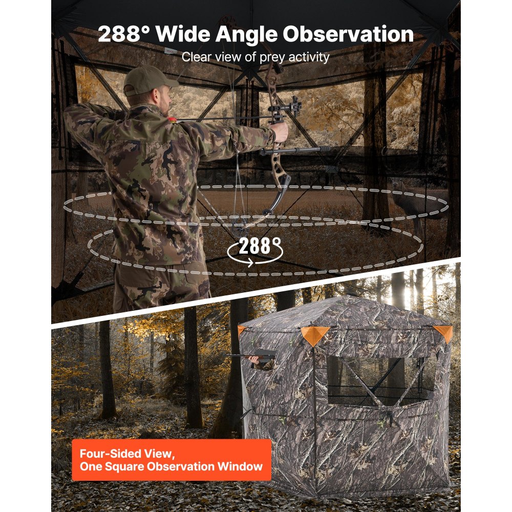 VEVOR Hunting Blind, 6-7 Person, 288 Degree 5 Side See-Through Ground Blinds with Carrying Bag, Portable Camouflage Tent, Durable Concealed Shelter with Silent Zipper Door and Window, for Turkey Deer