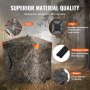 VEVOR hunting blind with camo fabric, aluminum hub, fiberglass poles, and double-stitched seams.