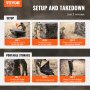 VEVOR hunting blind setup and takedown instructions in 3 easy steps, showcasing portable storage solutions.