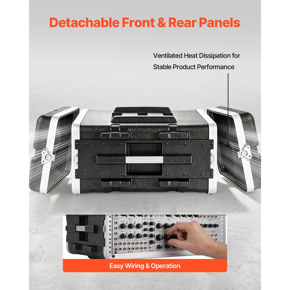 VEVOR 4U rackbehuizing 480 mm, interne diepte rackkast 468 mm, serverkast gemaakt van ABS-kunststof, verzonken draaisluitingen, verwijderbare voor- en achterpanelen, voor versterkers, processors, controllers