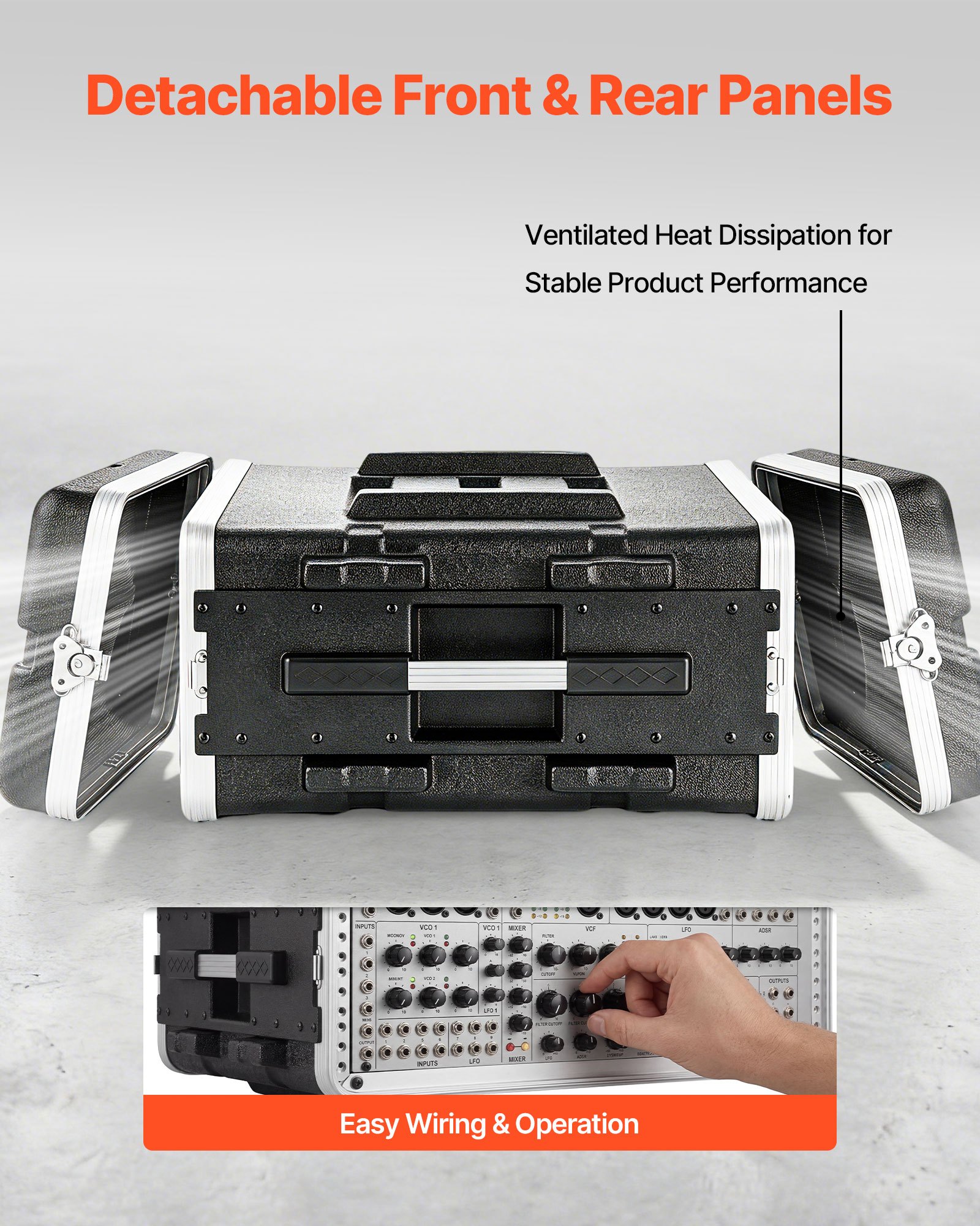VEVOR 4U rackbehuizing 480 mm, interne diepte rackkast 468 mm, serverkast gemaakt van ABS-kunststof, verzonken draaisluitingen, verwijderbare voor- en achterpanelen, voor versterkers, processors, controllers
