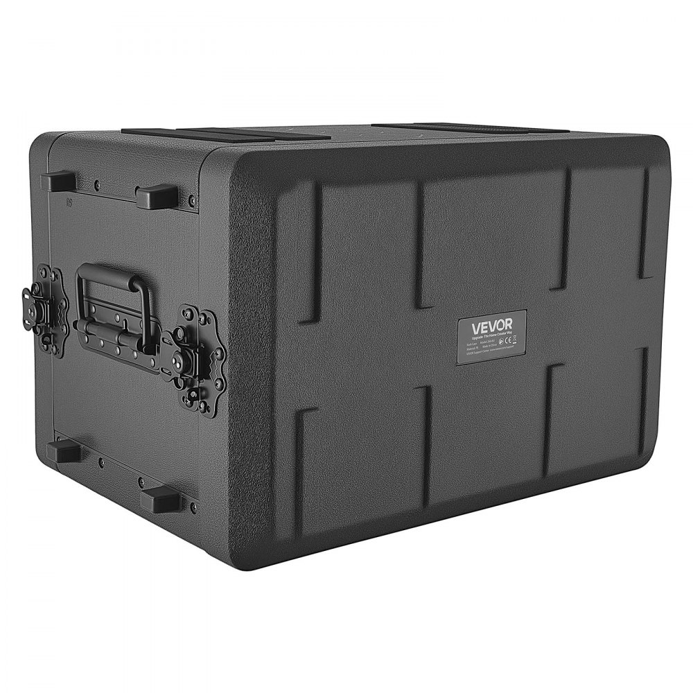 VEVOR 6U rackbehuizing, 26 cm diep, 22 cm interne diepte, rackmount flightcase met microfooncompartiment, polyethyleen constructie, verzonken sluitingen, voor versterkers, processors en controllers.